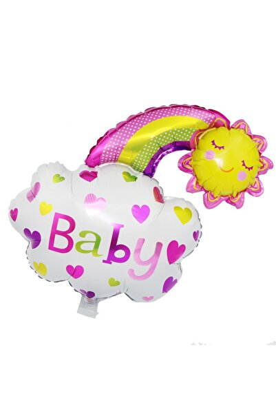 Teo Metallic Foil Balloon, Sun and Cloud Figurine, Baptism Theme, 60x53 cm, Individual Packaging, Straw