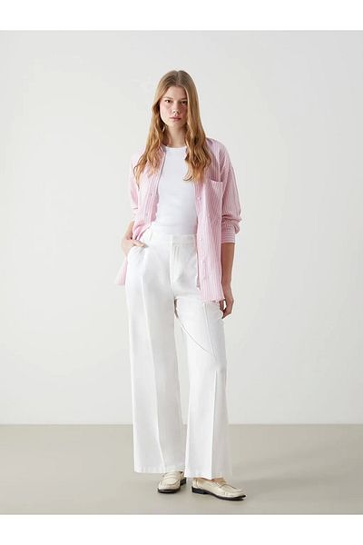 LC Waikiki Xside White Loose Fit Linen Mixed Γυναικείο Παντελόνι