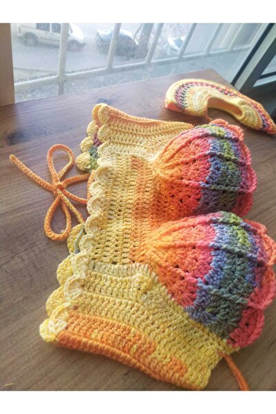 MAM Handmade Renkli Kol Detaylı Büstiyer Crop Top