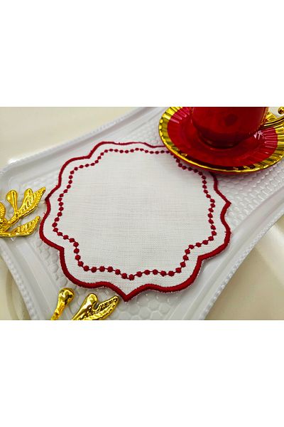 AYNAKIŞÇEYİZ 6 Pcs Pıtpıt Pattern Linen Fabric Coffee Cocktail Napkins & Coasters