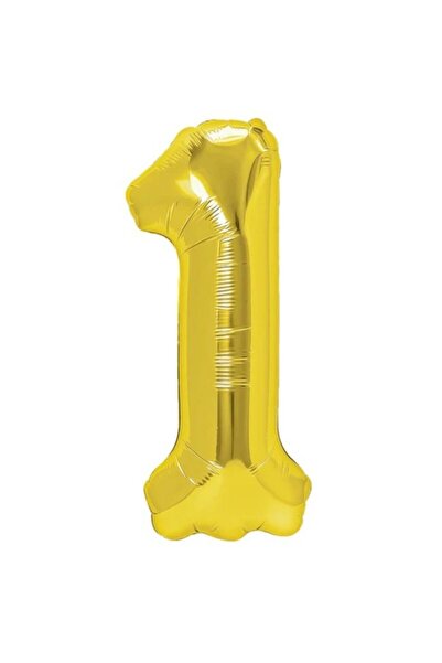 Flippy Balon folie metalică, număr 1, 100 cm, auriu, pai inclus, aer sau heliu