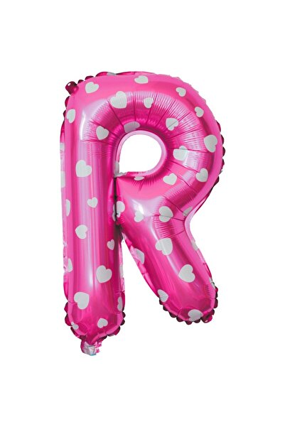 Flippy Balon folie litera R, 40 cm, imprimeu cu inimă, roz (pai inclus)