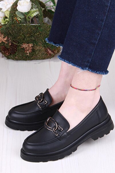 fort 35819 Чорні шкіряні туфлі-лофери з застібкою, зручні, жіночі