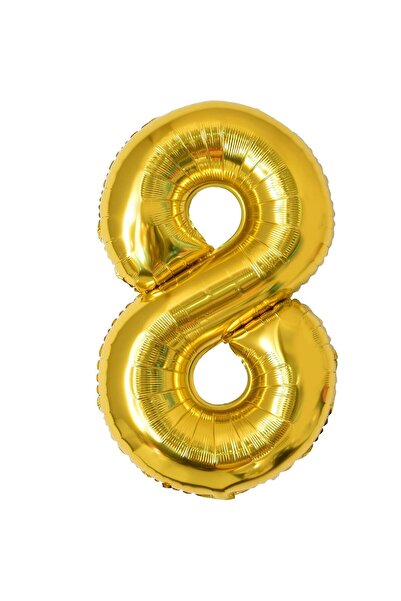 Flippy Balon folie metalică - Numărul 8, 40 cm, Auriu, Pachet individual, Include pai