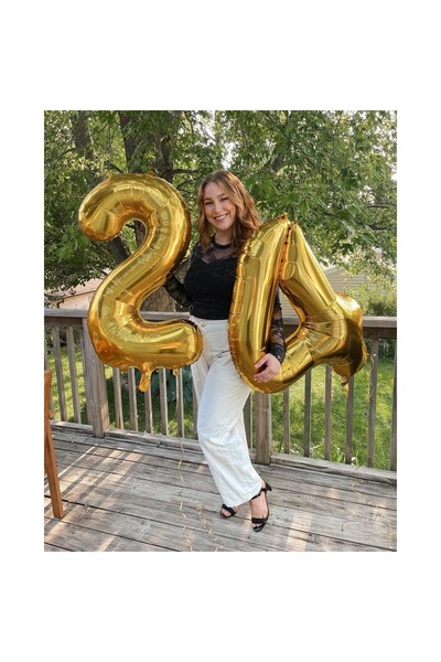 Alista Home Balon din folie metalică Alista Home, Figură număr, 80 cm, Tematică aniversară, Ambalaj individual, Pai inclus, Umflabil cu aer sau heliu, Auriu, Numărul 2