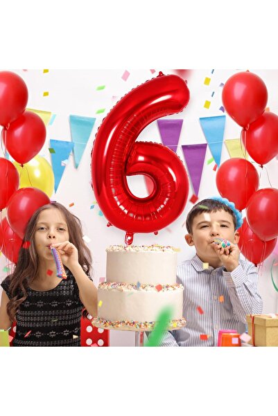 Flippy Metallic Foil Number Balloon 40 cm, Red, Number 6, Straw Included