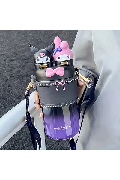 bundle island Children's Thermos 550ml, with Kuromi and My Melody Figures, Stainless Steel and Two Layers of Cover Ad564