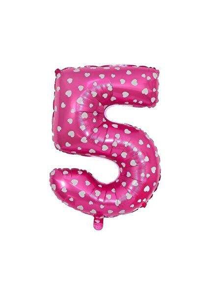 Flippy Balon Flippy, Cifra, Imprimeu Inimi, 80 cm, , Roz, Cifra 5
