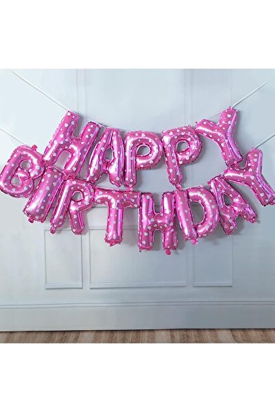Teo Set of 13 Foil Balloons, Garland Type, Happy Birthday Model, 40 cm, Pink