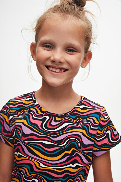 LOVETTI Colorful Waves Girl's Patterned Short Sleeve Dress