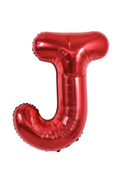 Flippy Balon folie metalică cu litera J, 40 cm, roșu, cu pai inclus