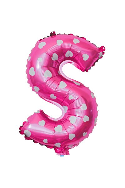 Flippy Balon Litera S, Flippy, 40 cm, Cu Imprimeu Inimioare, , Pai inclus, Roz