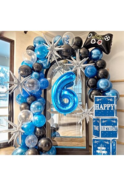 Flippy Metallic Foil Balloon Number 6, 40 cm, Blue, Individual Pack, Straw Included
