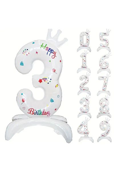 Flippy Balon, Flippy, Cifra, Model 3 cu Happy Birthday Scris, 81 cm, , Alb