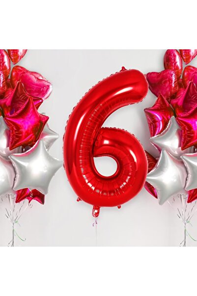 Flippy Metallic Foil Number Balloon 40 cm, Red, Number 6, Straw Included