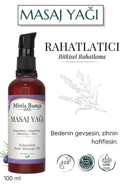 Minia Bahçe Bitki ve Sanat Atölyesi Relaxing Massage Oil - 100% Pure and Natural, 100 ml