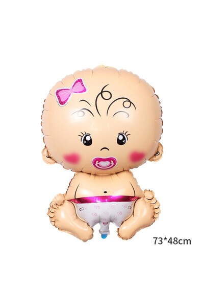 Flippy Metallic Foil Balloon — Girl Figurine, Christening Theme, 73x48 cm, Pink