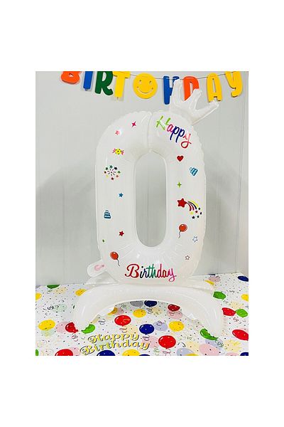 Flippy Balon, Flippy, Cifra, Model 0 cu Happy Birthday Scris, 81 cm, , Alb