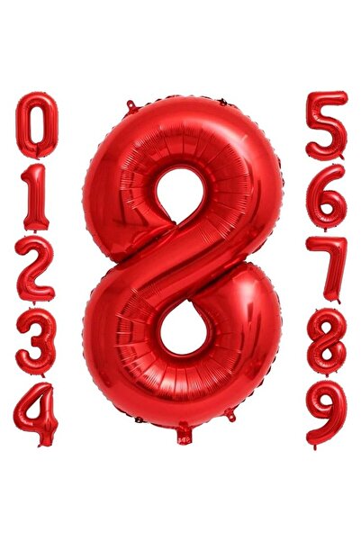 Flippy Metallic Foil Balloon Number 8, 80 cm, Red, Individual Pack, Includes Straw, Air or Helium