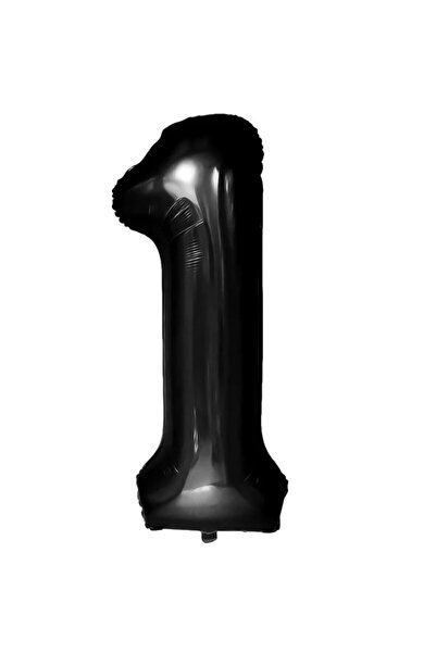 Flippy Balon folie metalică numărul 1, 40 cm, negru, pachet individual, pai i...
