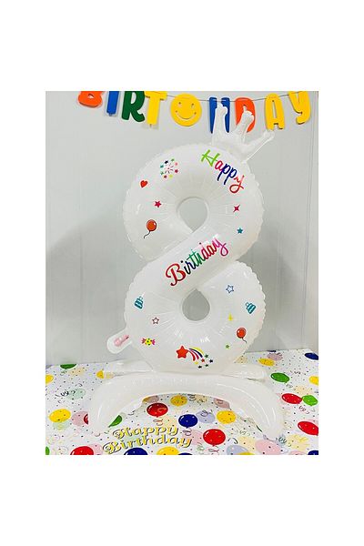 Flippy Balloon, Flippy, Number, Model 8 with Happy Birthday Written, 81 cm, , White