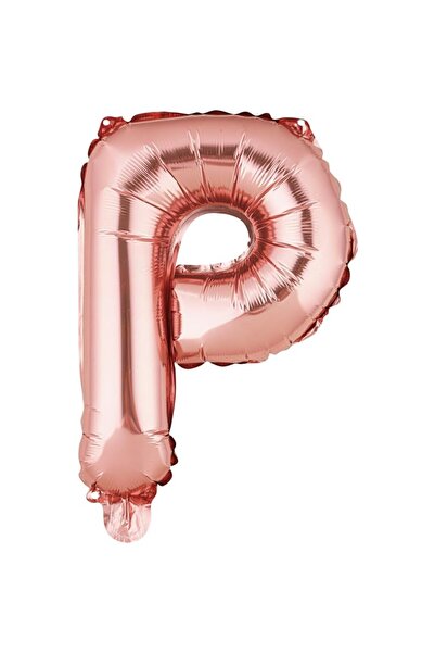 Flippy Metallic Foil Balloon Letter P, 40 cm, Helium or Air, Individual Pack, Straw Included, Rose G