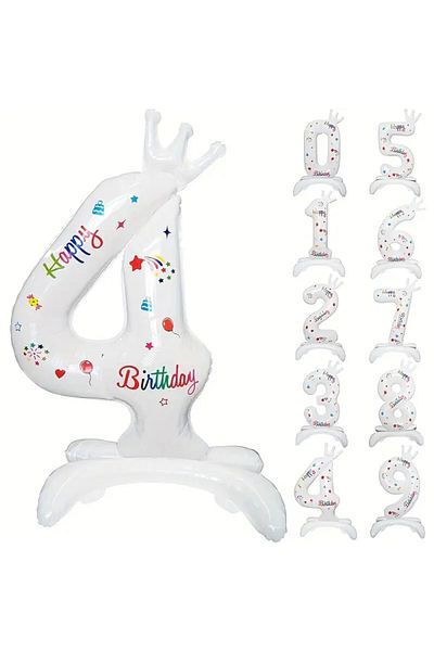 Flippy Balon, Flippy, Cifra, Model 4 cu Happy Birthday Scris, 81 cm, , Alb