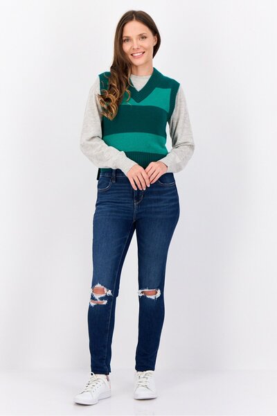 Esprit Women V Neck Sleeveless Knitted Vest Sweaters, Green