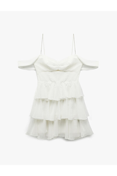 Koton Sweetheart Neck Butterfly Sleeve Tiered Flounce Mini Dress