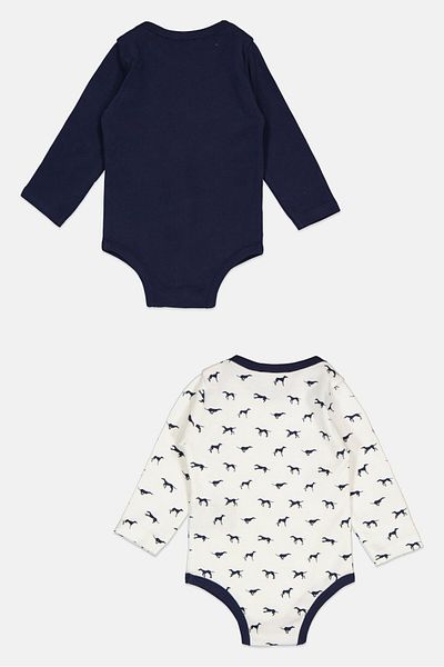 Trussardi Junior بدلة جسم بأكمام طويلة مطبوعة بالكامل للأولاد الصغار، أزرق داكن/أبيض