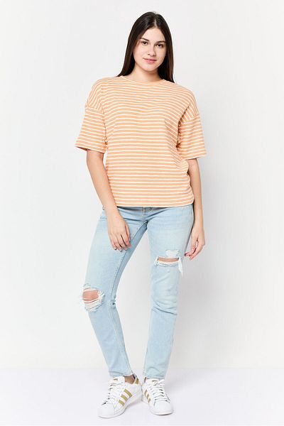 Esprit Women Crew Neck Short Sleeves Yarn Dye T-Shirt, Multicolor