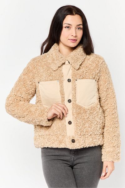 Esprit Women Textured Sherpa Jacket, Beige