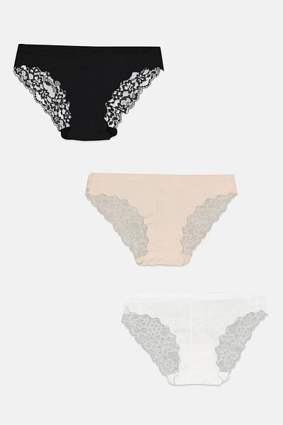 XOXO Women 3 Pieces Textured Laser Cut Brief, White/black