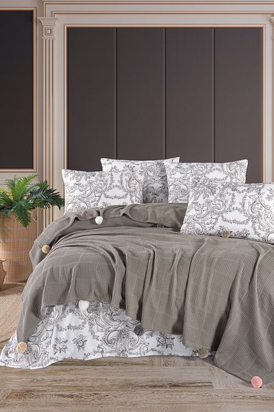 Beğenal 100% Cotton Beğenal Mink Colored Single Pompom Pique Set
