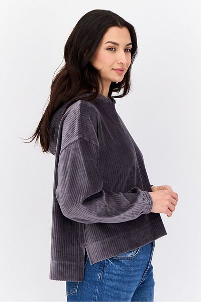 aerie Women Textured Long Sleeves Hoodie, Dark Grey