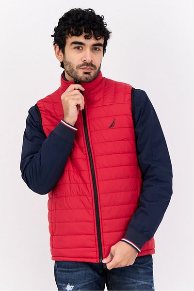 Nautica Men Quilted Reversible Vest Jacket, Black/red
