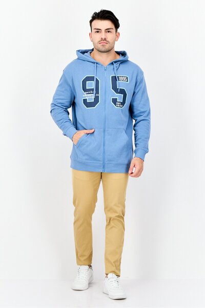 PAUL FRANK Men Graphic Print Full Zip Hoodie, Light Blue