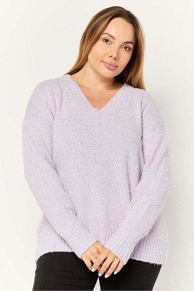 PİNK ROSE Women V-neck Knitted Sweater, Lilac