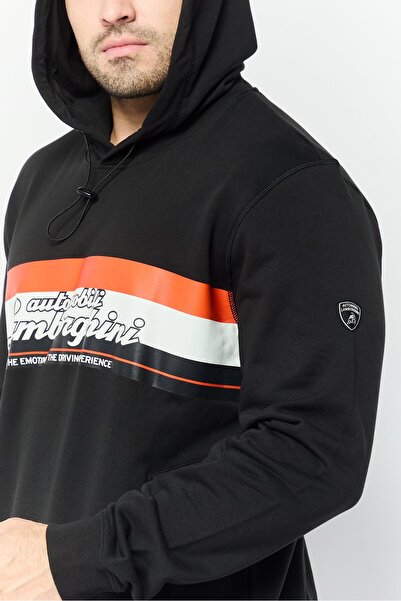 Lamborghini Men Long Sleeves Brand Logo Hoodie, Black