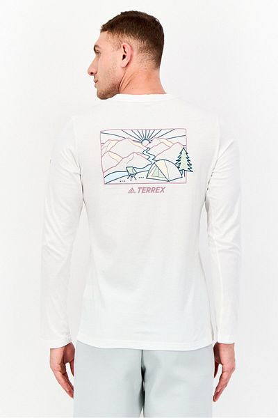 adidas Men Sportswear Fit Long Sleeves Outdoor T-Shirt White