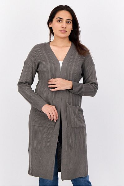 PİNK ROSE Women Split Neck Knitted Cardigan, Dark Green