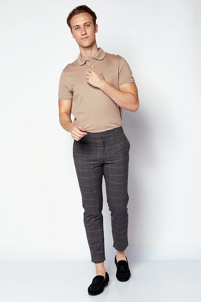 Selected Homme Men Windowpane Stretchable Dress Pants, Charcoal Grey