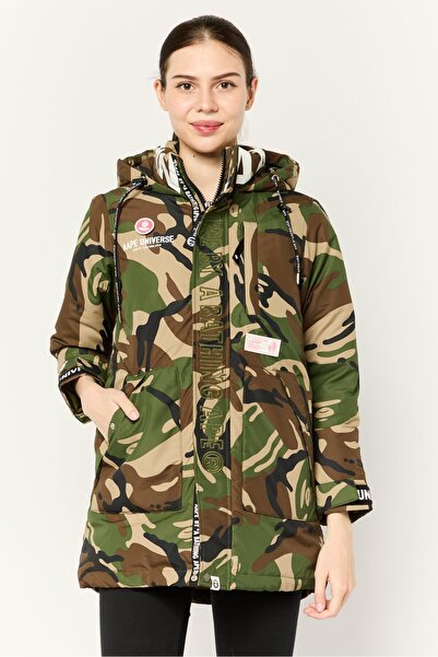Aape By A Bathing Ape Women Camouflage Puffer Jacket, Olive/Brown