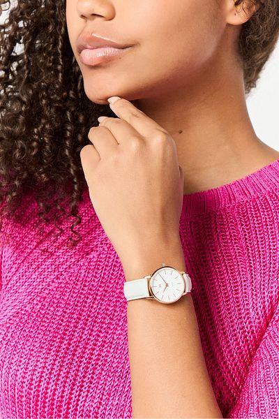 MVMT Women D-MA01-RGGR Analog Round Leather Watch 28 mm, White