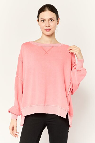 AMERICAN EAGLE Women Crew Neck Solid Long Sleeve Sweatshirts, Pink