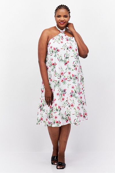 INC Women Floral Print Midi Casual Dress, Ivory Combo