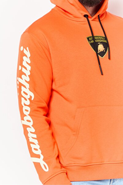 Lamborghini Men Brand Logo Long Sleeves Hoodie, Orange