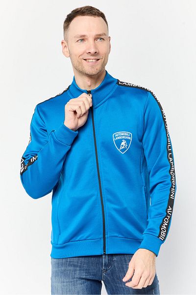 Lamborghini Men Mock Neck Brand Logo Full Zip Sweatshirt, Blue