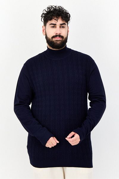 Sorbino Men Mock Neck Long Sleeves Knitted Sweater, Navy