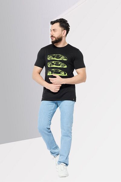Lamborghini Men Crew Neck Short Sleeves Graphic Print T-Shirt, Black